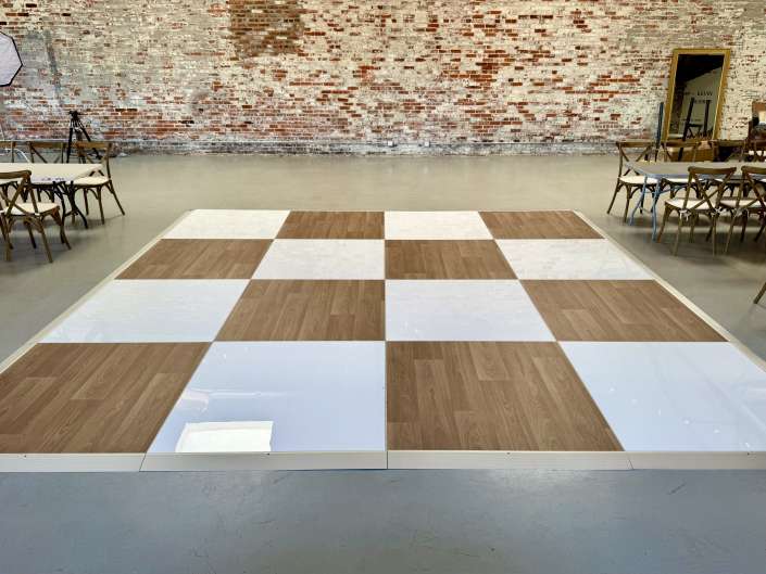 Dance floor setup at a wedding